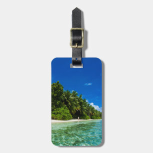 Etiqueta Para Maletas Aguas Azules de una Playa Tropical
