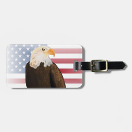 Etiqueta Para Maletas Águila con la bandera norteamericana temblorosa