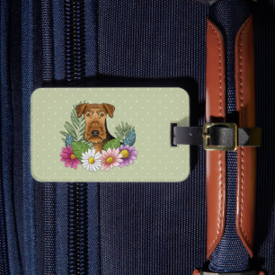 Etiqueta Para Maletas Airedale Terrier Con Flores Coloridas Y Texto