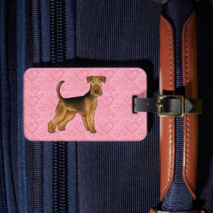 Etiqueta Para Maletas Airedale Terrier Dog Con Corazón Rosa Y Texto