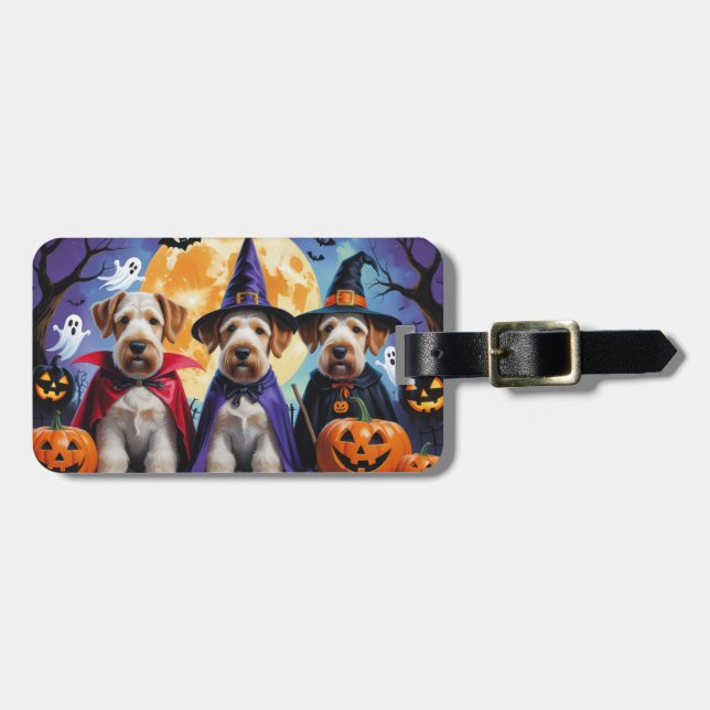 Etiqueta Para Maletas Airedale Terrier Perros Calabaza Halloween Funny (Frente Horizontal)