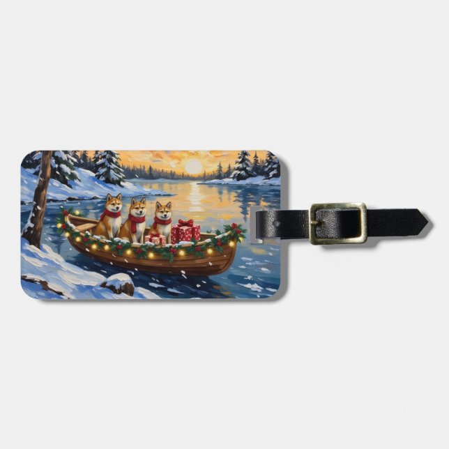 Etiqueta Para Maletas Akita Christmas Boat Holiday (Frente Horizontal)