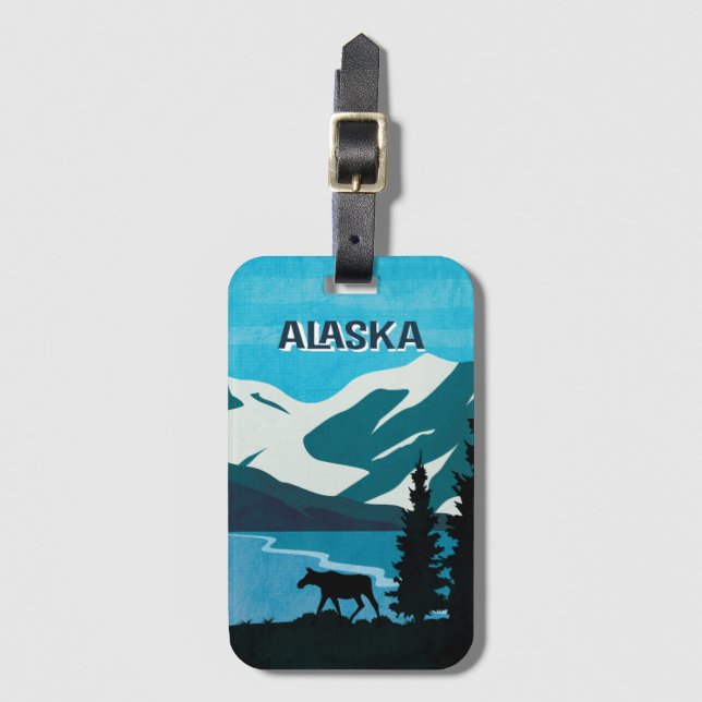 Etiqueta Para Maletas Alaska Cruise Vacation Glacier Mountain Moose (Anverso vertical)