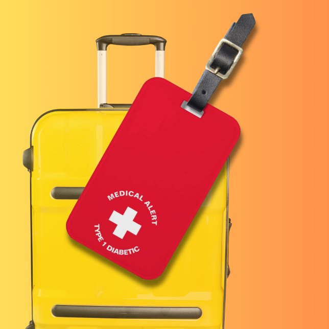 Etiqueta Para Maletas Alerta médica personalizada Rojo diabético (Personalised Medical Alert Diabetic Red Luggage Tag
)