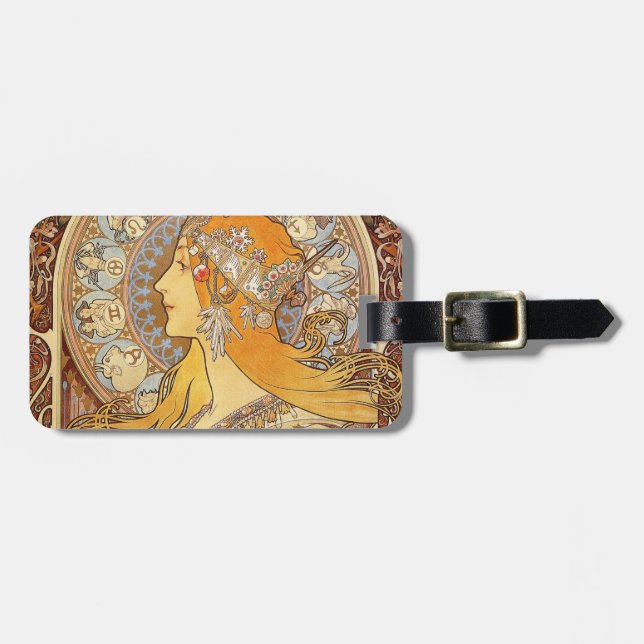 Etiqueta Para Maletas Alfonse Mucha Zodiac Art Nouveau Mujer (Frente Horizontal)