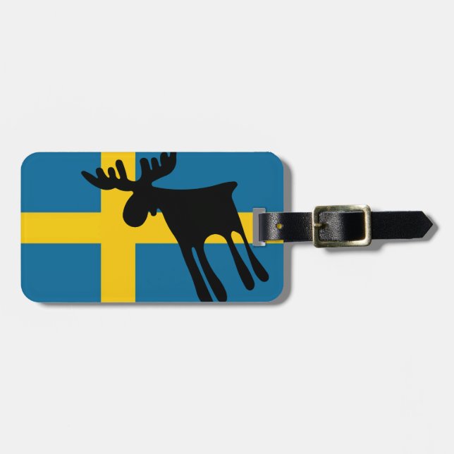 Etiqueta Para Maletas Älg / Moose med Svenska flaggan (Frente Horizontal)