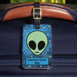 Etiqueta Para Maletas Alienígena Verde Divertido Personalizado