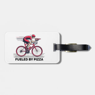 Etiqueta Para Maletas Alimentado Por Un Ciclista De Pizza