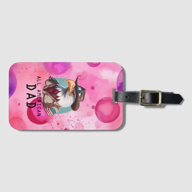 Etiqueta Para Maletas All American Dad 4 of July Bald Eagle Bandera de E (Anverso horizontal)