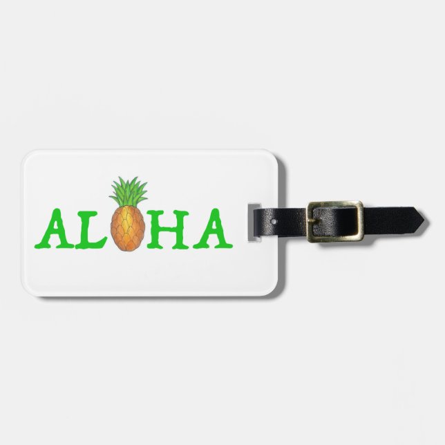Etiqueta Para Maletas ALOHA Fruta tropical hawaiana de piña (Frente Horizontal)
