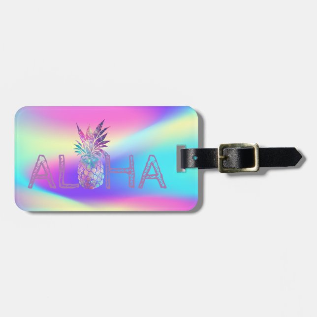 Etiqueta Para Maletas Aloha Hawaiian Pineapple Holographic (Frente Horizontal)
