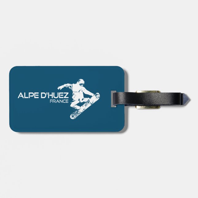 Etiqueta Para Maletas Alpe d’Huez Francia Snowboarder (Atrás Horizontal)