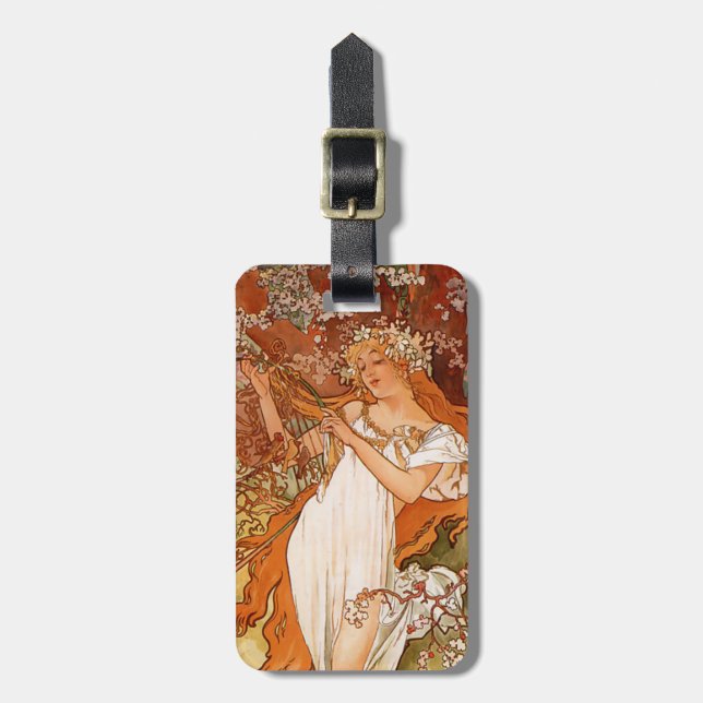 Etiqueta Para Maletas Alphonse Mucha, cuatro estaciones, primavera (Frente Vertical)