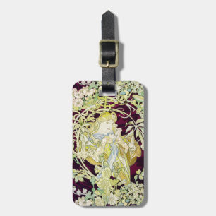 Etiqueta Para Maletas Alphonse Mucha Mujer con margarita Art Nouveau Art