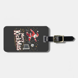 Etiqueta Para Maletas Amantes del fútbol de Papá Noel y Feliz Kickmas