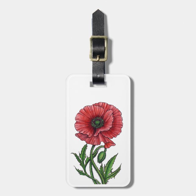 Etiqueta Para Maletas Amapola roja, acuarela y tinta (Frente Vertical)