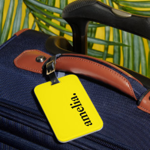 Etiqueta Para Maletas Amarillo Canario Color Sólido Nombre Elegante