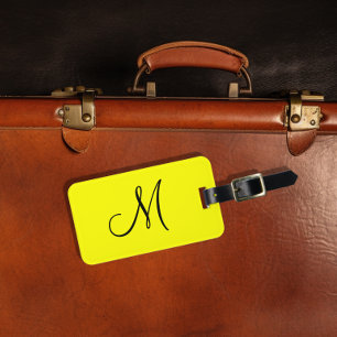 Etiqueta Para Maletas Amarillo fluorescente monograma personalizado