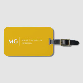 Etiqueta Para Maletas Amarillo Mostaza Moderno Elegante Monograma de Mod