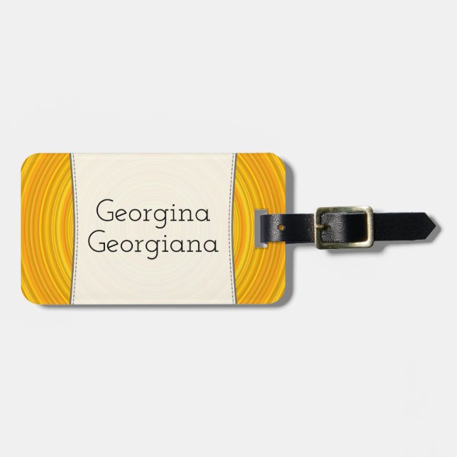 Etiqueta Para Maletas Amarillo y líneas curvadas naranja + Nombre (Frente Horizontal)