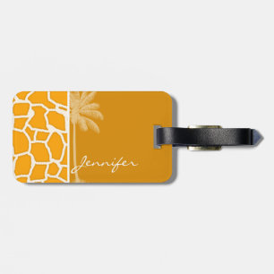 Etiqueta Para Maletas Amber Naranja Giraffe Animal Print; Palm