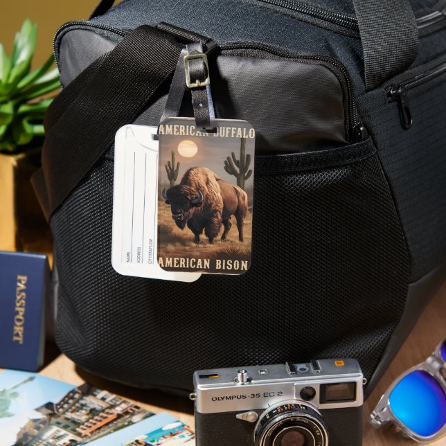 Etiqueta Para Maletas American Bison Sunset (Anverso & Reverso)