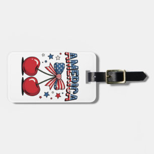 Etiqueta Para Maletas American Coquette Bow Cherry Aesthetic USA Flag