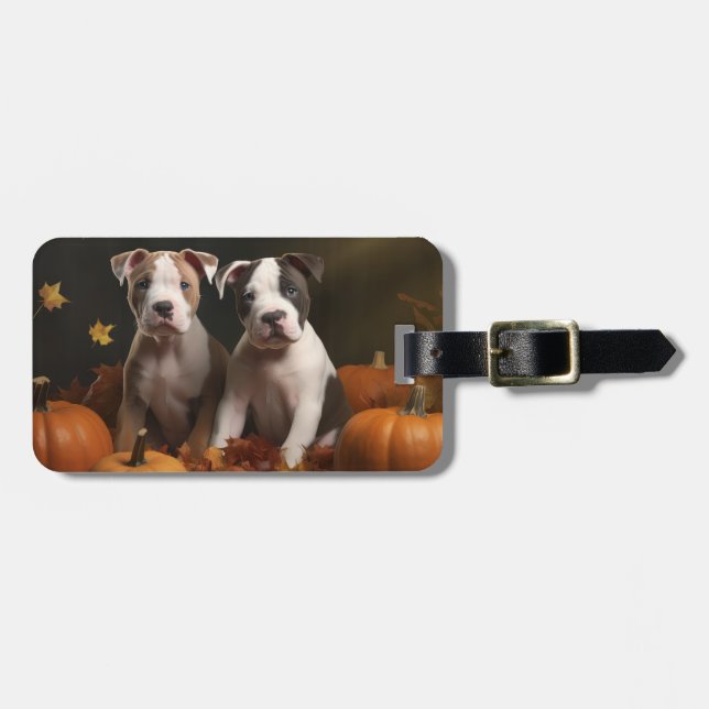 Etiqueta Para Maletas American Staffordshire Puppy Autumn Delight (Frente Horizontal)