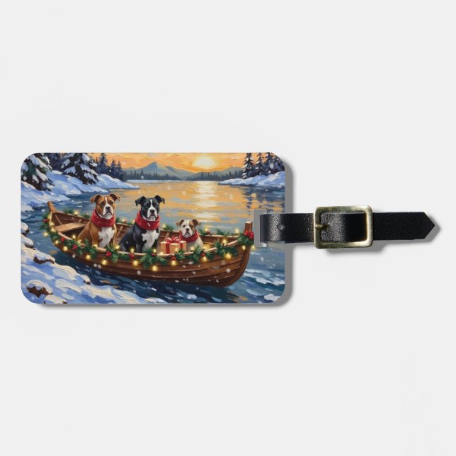 Etiqueta Para Maletas American Staffordshire Terrier Christmas Boat (Frente Horizontal)