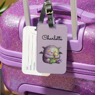 Etiqueta Para Maletas Amigo Monstruo Lindo Morado Verde Esponjoso