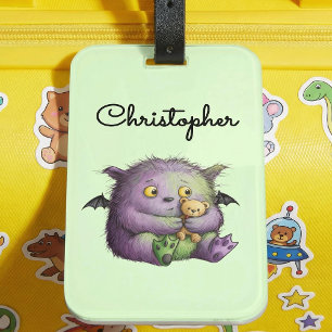 Etiqueta Para Maletas Amigo Monstruo Lindo Morado Verde Esponjoso
