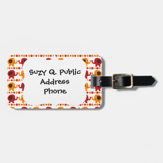 Etiqueta Para Maletas Amigos anaranjados rojos lindos del elefante que (Frente Horizontal)