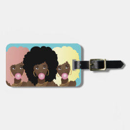 Etiqueta Para Maletas Amigos de las mujeres negras, Bubblegum, pelo natu