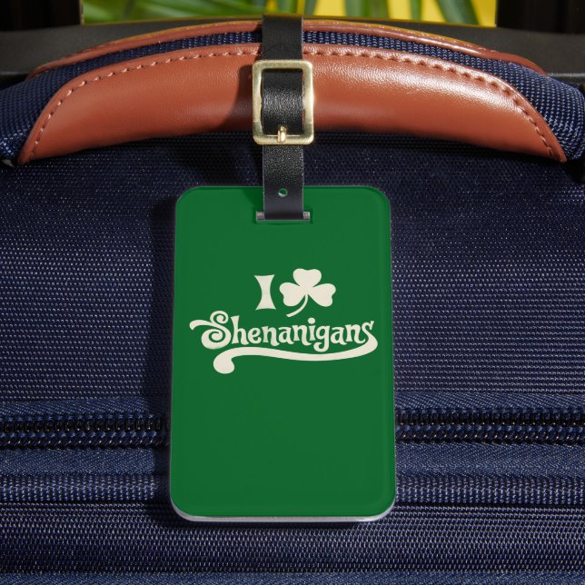 Etiqueta Para Maletas Amo a Shenanigans Clover Shamrock St Patrick (Anverso In situ 2)
