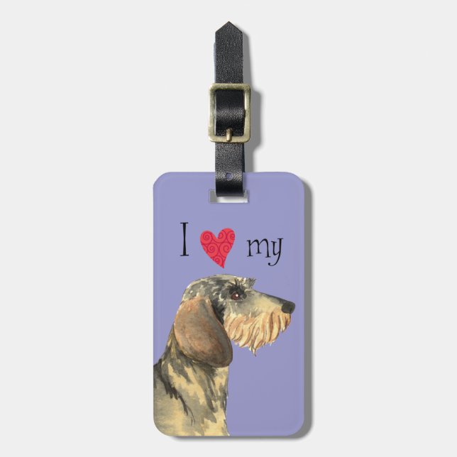 Etiqueta Para Maletas Amo mi Dachshund Wirehaired (Frente Vertical)
