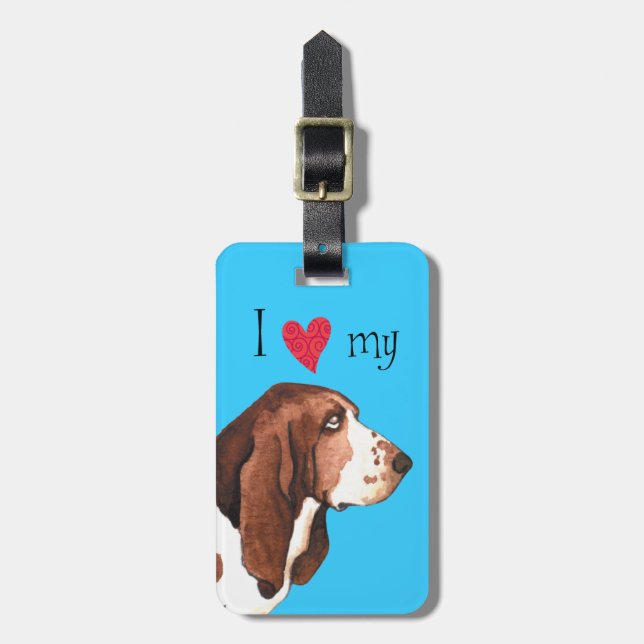 Etiqueta Para Maletas Amo mi Hound Basset (Frente Vertical)
