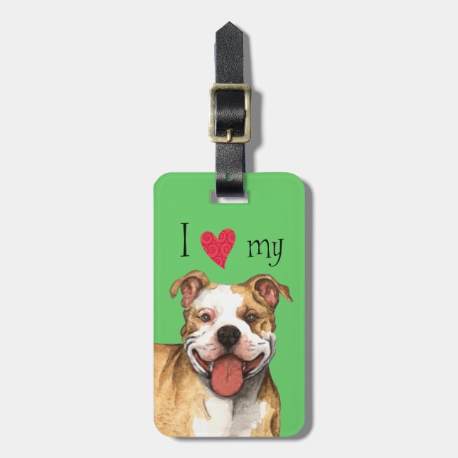 Etiqueta Para Maletas Amo mi pitbull Terrier (Frente Vertical)