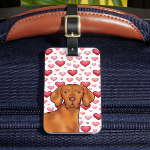 Etiqueta Para Maletas Amor de perro Vizsla con patrón de corazón rojo y