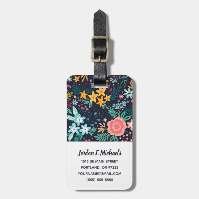 Etiqueta Para Maletas Añada su estampado de flores colorido el | lindo (Frente Vertical)