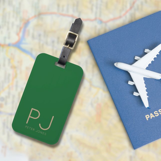 Etiqueta Para Maletas Añadir monograma inicial personalizado simple (Initial Monogram Simple Green Personalised Luggage Tag
)