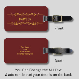 Etiqueta Para Maletas Añadir nombre Maroon rojo oscuro con oro amarillo