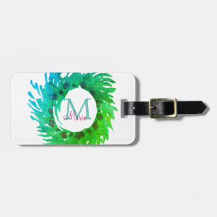 Etiqueta Para Maletas Añadir una corona verde rosa monogramo
