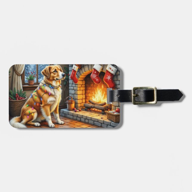 Etiqueta Para Maletas Anatolian Shepherd Fireplace with Christmas Lights (Frente Horizontal)