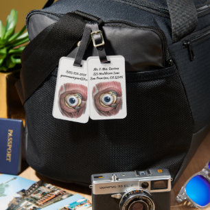 Etiqueta Para Maletas Anatomía humana vintage, globo ocular con músculos