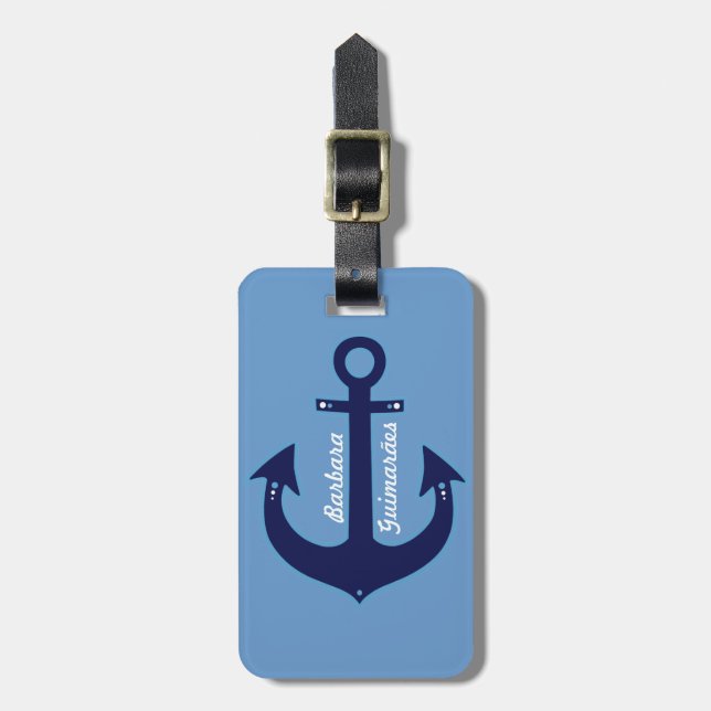 Etiqueta Para Maletas ancla azul marino personalizada (Frente Vertical)