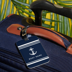 Etiqueta Para Maletas Ancla de barco náutico azul marino personalizada