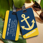 Etiqueta Para Maletas Ancla náutica con patrón de cheurón amarillo de la<br><div class="desc">Patrones de moda y de perrito - Un diseño clásico y elegante con chevrons y un área para añadir tu nombre o monograma.</div>
