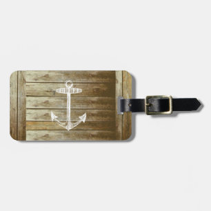 Etiqueta Para Maletas Ancla náutica en el gráfico de madera