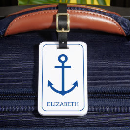 Etiqueta Para Maletas Ancla náutica simple azul y blanco personalizada