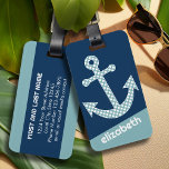Etiqueta Para Maletas Anclaje de puntos de polka azul con nombre persona<br><div class="desc">Un diseño moderno y elegante con puntos y colores precoces más un área para añadir tu nombre o monograma.</div>